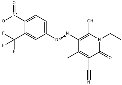 3-Pyridinecarbonitrile,  1-ethyl-1,2-dihydro-6-hydroxy-4-methyl-5-[2-[4-nitro-3-(trifluoromethyl)phenyl]diazenyl]-2-oxo- Structure