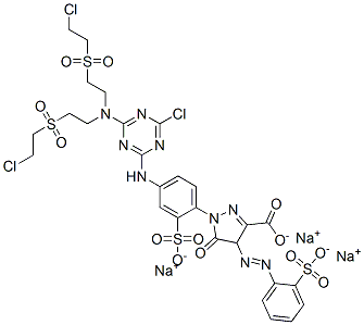 trisodium 1-[4-[[4-[bis[2-[(2-chloroethyl)sulphonyl]ethyl]amino]-6-chloro-1,3,5-triazin-2-yl]amino]-2-sulphonatophenyl]-4,5-dihydro-5-oxo-4-[(2-sulphonatophenyl)azo]-1H-pyrazole-3-carboxylate 구조식 이미지
