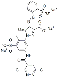 trisodium 1-[5-[[(3,6-dichloropyridazin-4-yl)carbonyl]amino]-2-methyl-3-sulphonatophenyl]-4,5-dihydro-5-oxo-4-[(2-sulphonatophenyl)azo]-1H-pyrazole-3-carboxylate 구조식 이미지
