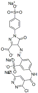 trisodium 4-[[4-[[(3,6-dichloropyridazin-4-yl)carbonyl]amino]-2-sulphonatophenyl]azo]-4,5-dihydro-5-oxo-1-(4-sulphonatophenyl)-1H-pyrazole-3-carboxylate 구조식 이미지