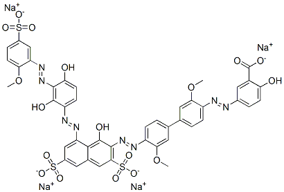 5-[[4'-[[8-[[2,4-dihydroxy-3-[(2-methoxy-5-sulphophenyl)azo]phenyl]azo]-1-hydroxy-3,6-disulpho-2-naphthyl]azo]-3,3'-dimethoxy[1,1'-biphenyl]-4-yl]azo]salicylic acid, sodium salt Structure