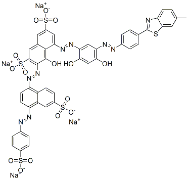 5-[[2,4-dihydroxy-5-[[4-(6-methylbenzothiazol-2-yl)phenyl]azo]phenyl]azo]-4-hydroxy-3-[[6-sulpho-4-[(4-sulphophenyl)azo]-1-naphthyl]azo]naphthalene-2,7-disulphonic acid, sodium salt 구조식 이미지
