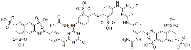 7,7'-[vinylenebis[(3-sulpho-4,1-phenylene)imino(6-chloro-1,3,5-triazine-4,2-diyl)imino[2-[(aminocarbonyl)amino]-4,1-phenylene]azo]]bisnaphthalene-1,3,6-trisulphonic acid Structure