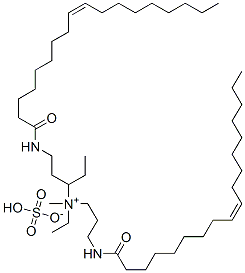 ethyl (Z,Z)-ethyl(methyl)[3-[(1-oxo-9-octadecenyl)amino]propyl][3-[(1-oxo-9-octadecenyl)amino]propyl]ammonium sulphate 구조식 이미지