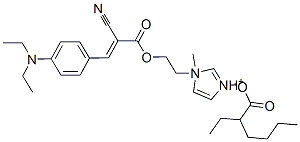 1-[2-[[2-cyano-3-[4-(diethylamino)phenyl]acryloyl]oxy]ethyl]-1-methyl-1H-imidazolium 2-ethylhexanoate 구조식 이미지