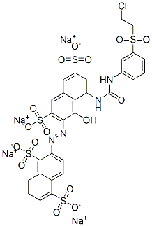 tetrasodium 2-[[8-[[[[3-[(2-chloroethyl)sulphonyl]phenyl]amino]carbonyl]amino]-1-hydroxy-3,6-disulphonato-2-naphthyl]azo]naphthalene-1,5-disulphonate Structure