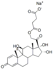 Pregna-1,4-diene-3,20-dione, 21-(3-carboxy-1-oxopropoxy)-9-fluoro-11,16,17-trihydroxy-, monosodium salt, (11beta,16alpha)- 구조식 이미지