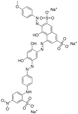 trisodium 5-[[2,4-dihydroxy-5-[[4-[(4-nitro-2-sulphonatophenyl)amino]phenyl]azo]phenyl]azo]-4-hydroxy-3-[(4-methoxyphenyl)azo]naphthalene-2,7-disulphonate Structure