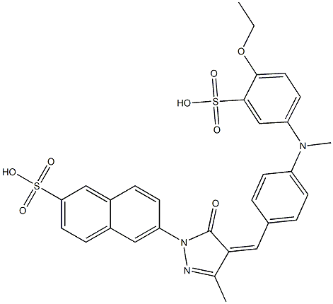 6-[4-[[4-[(4-ethoxy-3-sulphophenyl)methylamino]phenyl]methylene]-4,5-dihydro-3-methyl-5-oxo-1H-pyrazol-1-yl]naphthalene-2-sulphonic acid 구조식 이미지