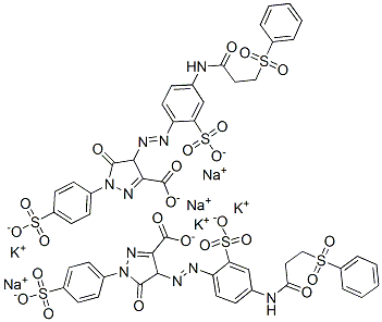 4,5-dihydro-5-oxo-4-[[4-[[1-oxo-3-(phenylsulphonyl)propyl]amino]-2-sulphophenyl]azo]-1-(4-sulphophenyl)-1H-pyrazole-3-carboxylic acid, potassium sodium salt 구조식 이미지