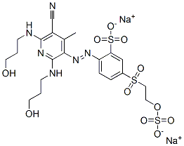 2-[[5-cyano-2,6-bis[(3-hydroxypropyl)amino]-4-methyl-3-pyridyl]azo]-5-[[2-(sulphooxy)ethyl]sulphonyl]benzenesulphonic acid, sodium salt Structure