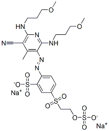 2-[[5-cyano-2,6-bis[(3-methoxypropyl)amino]-4-methyl-3-pyridyl]azo]-5-[[2-(sulphooxy)ethyl]sulphonyl]benzenesulphonic acid, sodium salt Structure