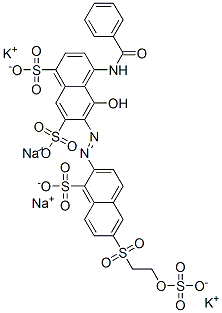 4-(benzoylamino)-5-hydroxy-6-[[1-sulpho-6-[[2-(sulphooxy)ethyl]sulphonyl]-2-naphthyl]azo]naphthalene-1,7-disulphonic acid, potassium sodium salt Structure