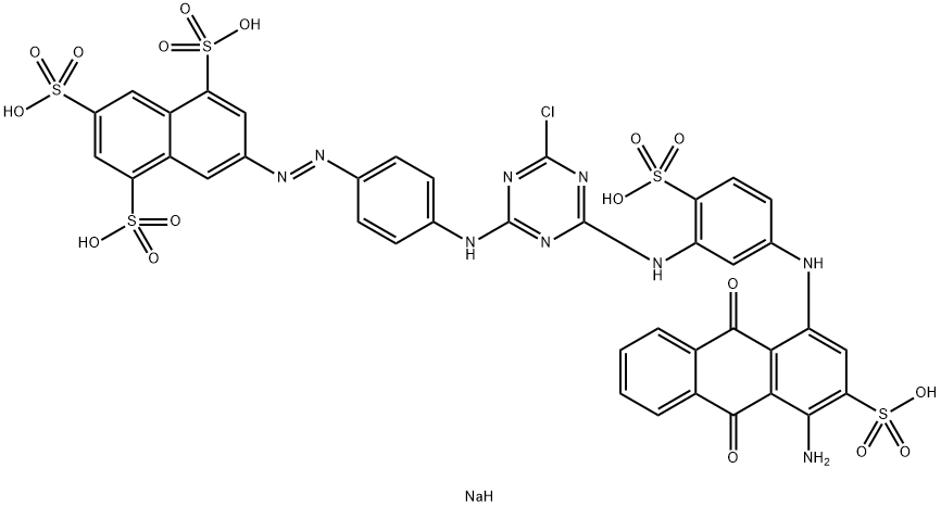 pentasodium 7-[[4-[[4-[[5-[(4-amino-9,10-dihydro-9,10-dioxo-3-sulphonato-1-anthryl)amino]-2-sulphonatophenyl]amino]-6-chloro-1,3,5-triazin-2-yl]amino]phenyl]azo]naphthalene-1,3,5-trisulphonate 구조식 이미지