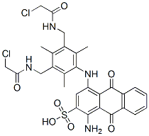 1-amino-4-[[3,5-bis[[(chloroacetyl)amino]methyl]-2,4,6-trimethylphenyl]amino]-9,10-dihydro-9,10-dioxoanthracene-2-sulphonic acid Structure