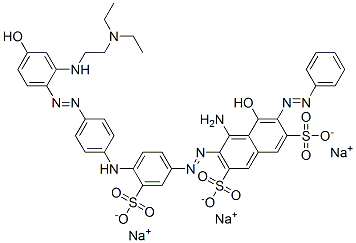 trisodium 4-amino-3-[[4-[[4-[[2-[[2-(diethylamino)ethyl]amino]-4-hydroxyphenyl]azo]phenyl]amino]-3-sulphonatophenyl]azo]-5-hydroxy-6-(phenylazo)naphthalene-2,7-disulphonate  Structure