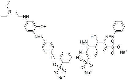 trisodium 4-amino-3-[[4-[[4-[[4-[[2-(diethylamino)ethyl]amino]-2-hydroxyphenyl]azo]phenyl]amino]-3-sulphonatophenyl]azo]-5-hydroxy-6-(phenylazo)naphthalene-2,7-disulphonate  구조식 이미지