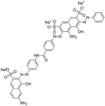 trisodium 4-amino-3-[[4-[[[4-[(7-amino-1-hydroxy-3-sulphonato-2-naphthyl)azo]phenyl]amino]carbonyl]phenyl]azo]-5-hydroxy-6-(phenylazo)naphthalene-2,7-disulphonate 구조식 이미지