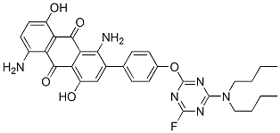 1,5-diamino-2-[4-[[4-(dibutylamino)-6-fluoro-1,3,5-triazin-2-yl]oxy]phenyl]-4,8-dihydroxyanthraquinone Structure