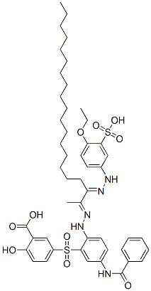 5-[[5-(benzoylamino)-2-[[2-[(4-ethoxy-3-sulphophenyl)hydrazono]-1-methylnonadecylidene]hydrazino]phenyl]sulphonyl]salicylic acid 구조식 이미지