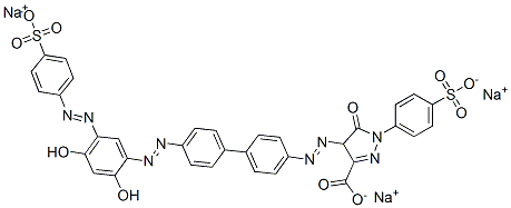 4-[[4'-[[2,4-dihydroxy-5-[(4-sulphophenyl)azo]phenyl]azo][1,1'-biphenyl]-4-yl]azo]-4,5-dihydro-5-oxo-1-(4-sulphophenyl)-1H-pyrazole-3-carboxylic acid, sodium salt 구조식 이미지
