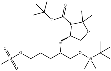 3-Oxazolidinecarboxylic acid, 4-[(2R)-2-[[[(1,1-diMethylethyl)diMethylsilyl]oxy]Methyl]-5-[(Methylsulfonyl)oxy]pentyl]-2,2-diMethyl-, 1,1-diMethylethyl ester, (4S)- Structure