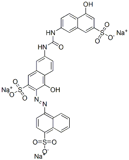 trisodium 4-[[1-hydroxy-6-[[[(5-hydroxy-7-sulphonato-2-naphthyl)amino]carbonyl]amino]-3-sulphonato-2-naphthyl]azo]naphthalene-1-sulphonate Structure