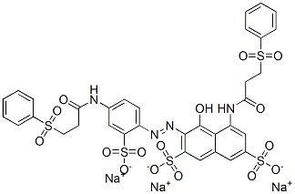 trisodium 4-hydroxy-5-[[1-oxo-3-(phenylsulphonyl)propyl]amino]-3-[[4-[[1-oxo-3-(phenylsulphonyl)propyl]amino]-2-sulphonatophenyl]azo]naphthalene-2,7-disulphonate  구조식 이미지
