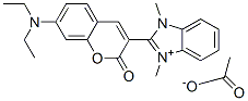 2-[7-(diethylamino)-2-oxo-2H-1-benzopyran-3-yl]-1,3-dimethyl-1H-benzimidazolium acetate 구조식 이미지