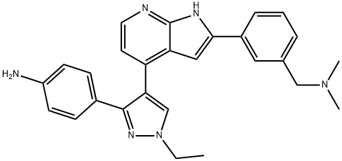 3-[4-[3-(4-Aminophenyl)-1-ethyl-1H-pyrazol-4-yl]-1H-pyrrolo[2,3-b]pyridin-2-yl]-N,N-dimethylbenzenemethanamine 구조식 이미지