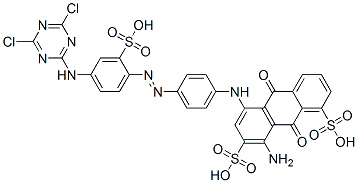 8-amino-5-[[4-[[4-[(4,6-dichloro-1,3,5-triazin-2-yl)amino]-2-sulphophenyl]azo]phenyl]amino]-9,10-dihydro-9,10-dioxoanthracene-1,7-disulphonic acid 구조식 이미지