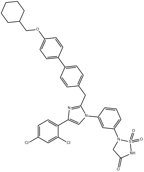 5-[3-[2-[[4'-(Cyclohexylmethoxy)[1,1'-biphenyl]-4-yl]methyl]-4-(2,4-dichlorophenyl)-1H-imidazol-1-yl]phenyl]-1,2,5-thiadiazolidin-3-one 1,1-dioxide 구조식 이미지