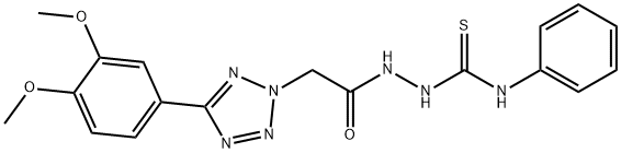 2H-Tetrazole-2-acetic acid, 5-(3,4-dimethoxyphenyl)-, 2-((phenylamino) thioxomethyl)hydrazide Structure