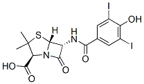 (2S,5R,6R)-6-[(4-hydroxy-3,5-diiodo-benzoyl)amino]-3,3-dimethyl-7-oxo- 4-thia-1-azabicyclo[3.2.0]heptane-2-carboxylic acid 구조식 이미지