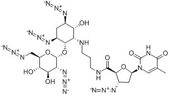 (2S,3S,5R)-3-AZIDO-N-(3-((1S,2S,3S,5R,6R)-3,5-DIAZIDO-2-((2S,3R,4R,5S,6R)-3-AZIDO-6-(AZIDOMETHYL)-4,5-DIHYDROXYTETRAHYDRO-2H-PYRAN-2-YLOXY)-6-HYDROXYCYCLOHEXYLAMINO)PROPYL)-5-(5-METHYL-2,4-DIOXO-3,4-DIHYDROPYRIMIDIN-1(2H)-YL)TETRAHYDROFURAN-2-CARBOXAMIDE Structure