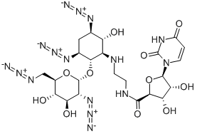 1,3-DIAZIDO-1,2,3,5-TETRADEOXY-4-O-(2,6-DIAZIDO-2,6-DIDEOXY-D-GLUCOPYRANOSYL)-5-[[2-[[1,2-DIDEOXY-1-(3,4-DIHYDRO-5-METHYL-2,4-DIOXO-1(2H)-PYRIMIDINYL)-D-ERYTHRO-PENTOFURANURONOYL]AMINO]ETHYL]AMINO]-D-MYO-INOSITOL 구조식 이미지