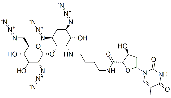 (2S,3S,5R)-N-(4-((1S,2S,3S,5R,6R)-3,5-DIAZIDO-2-((2S,3R,5S,6R)-3-AZIDO-6-(AZIDOMETHYL)-4,5-DIHYDROXYTETRAHYDRO-2H-PYRAN-2-YLOXY)-6-HYDROXYCYCLOHEXYLAMINO)BUTYL)-3-HYDROXY-5-(5-METHYL-2,4-DIOXO-3,4-DIHYDROPYRIMIDIN-1(2H)-YL)TETRAHYDROFURAN-2-CARBOXAMIDE Structure