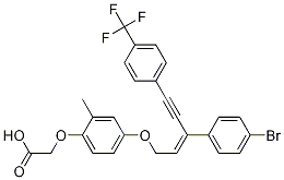 Acetic acid, 2-[4-[[(2Z)-3-(4-broMophenyl)-5-[4-(trifluoroMethyl)phenyl]-2-penten-4-yn-1-yl]oxy]-2-Methylphenoxy]- Structure