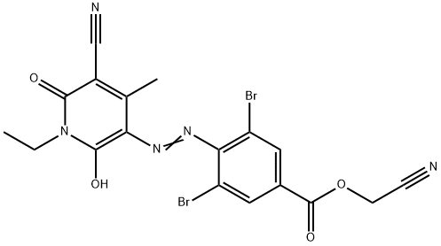 Benzoic  acid,  3,5-dibromo-4-[2-(5-cyano-1-ethyl-1,6-dihydro-2-hydroxy-4-methyl-6-oxo-3-pyridinyl)diazenyl]-,  cyanomethyl  ester 구조식 이미지