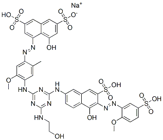 2,7-Naphthalenedisulfonic acid, 4-hydroxy-5-[[4-[[4-[(2-hydroxyethyl)amino]-6-[[5-hydroxy-6-[(2-methoxy-5-sulfophenyl)azo]-7-sulfo-2-naphthalenyl]amino]-1,3,5-triazin-2-yl]amino]-5-methoxy-2-methylphenyl]azo]-, monosodium salt  Structure