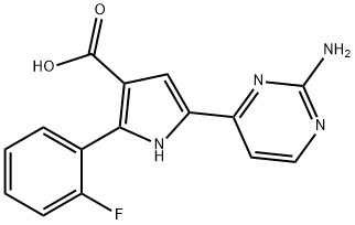 1H-Pyrrole-3-carboxylic  acid,  5-(2-amino-4-pyrimidinyl)-2-(2-fluorophenyl)- Structure