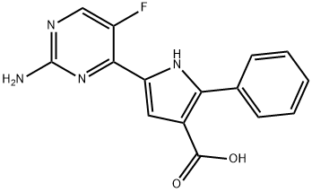 1H-Pyrrole-3-carboxylic  acid,  5-(2-amino-5-fluoro-4-pyrimidinyl)-2-phenyl- Structure