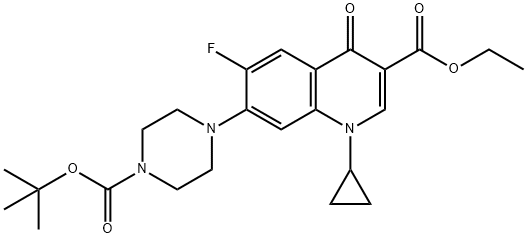 3-Quinolinecarboxylic acid, 1-cyclopropyl-7-[4-[(1,1-diMethylethoxy)carbonyl]-1-piperazinyl]-6-fluoro-1,4-dihydro-4-oxo-, ethyl ester Structure