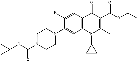 3-Quinolinecarboxylic acid, 1-cyclopropyl-7-[4-[(1,1-diMethylethoxy)carbonyl]-1-piperazinyl]-6-fluoro-1,4-dihydro-2-Methyl-4-oxo-, ethyl ester Structure