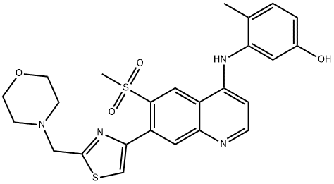 Phenol, 4-Methyl-3-[[6-(Methylsulfonyl)-7-[2-(4-MorpholinylMethyl)-4-thiazolyl]-4-quinolinyl]aMino]- 구조식 이미지