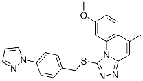 [1,2,4]Triazolo[4,3-a]quinoline,  8-methoxy-5-methyl-1-[[[4-(1H-pyrazol-1-yl)phenyl]methyl]thio]- Structure