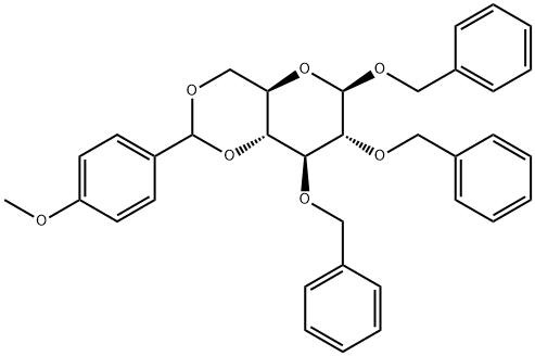 4,6-Di-O-(p-methoxybenzylidene)-1,2,3-tri-O-benzyl-β-D-glucopyranose 구조식 이미지