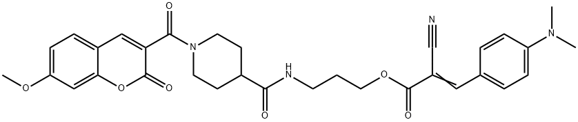 2-Propenoic acid, 2-cyano-3-[4-(dimethylamino)phenyl]-, 3-[[[1-[(7-methoxy-2-oxo-2H-1-benzopyran-3-yl)carbonyl]-4-piperidinyl]carbonyl]amino]propyl ester Structure