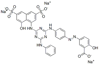 5-[[4-[[6-anilino-4-[(8-hydroxy-3,6-disulpho-1-naphthyl)amino]-1,3,5-triazin-2-yl]amino]phenyl]azo]salicylic acid, sodium salt 구조식 이미지