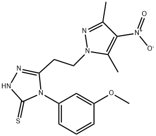 3H-1,2,4-Triazole-3-thione,  5-[2-(3,5-dimethyl-4-nitro-1H-pyrazol-1-yl)ethyl]-2,4-dihydro-4-(3-methoxyphenyl)- 구조식 이미지